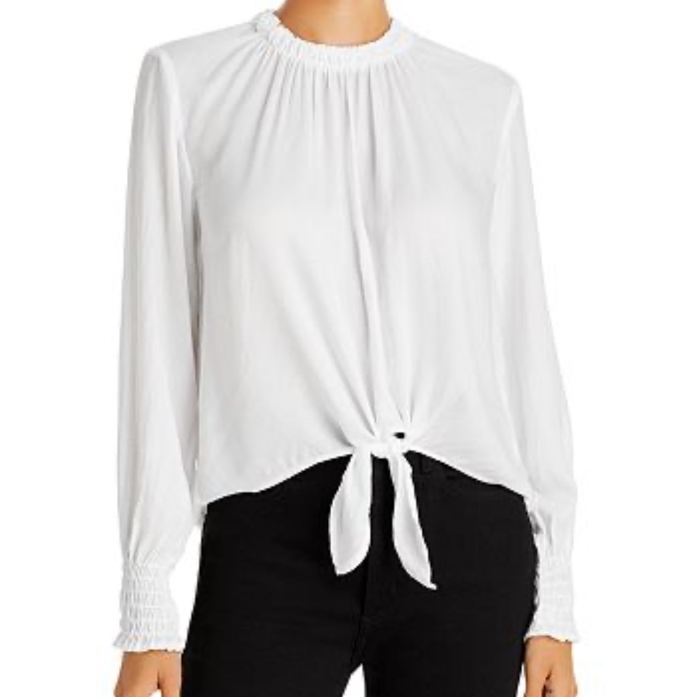Bella Dahl Tie Front Smocked White Top